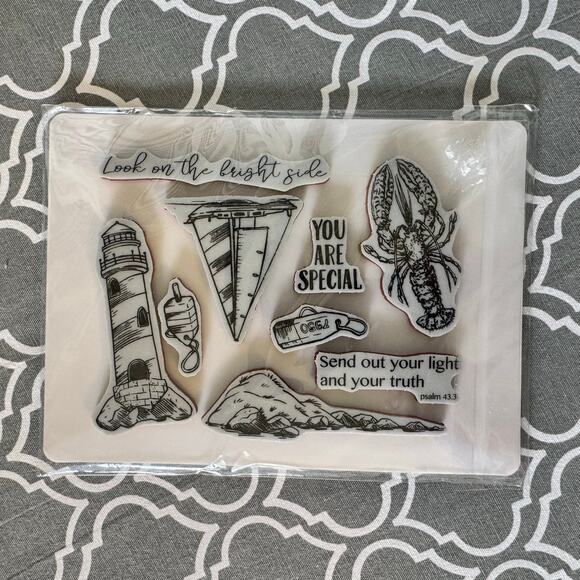 NWT Fun Stampers Scrapbooking Stamps Bright Side 9 Lighthouse Lobster Sailboat - Picture 3 of 4